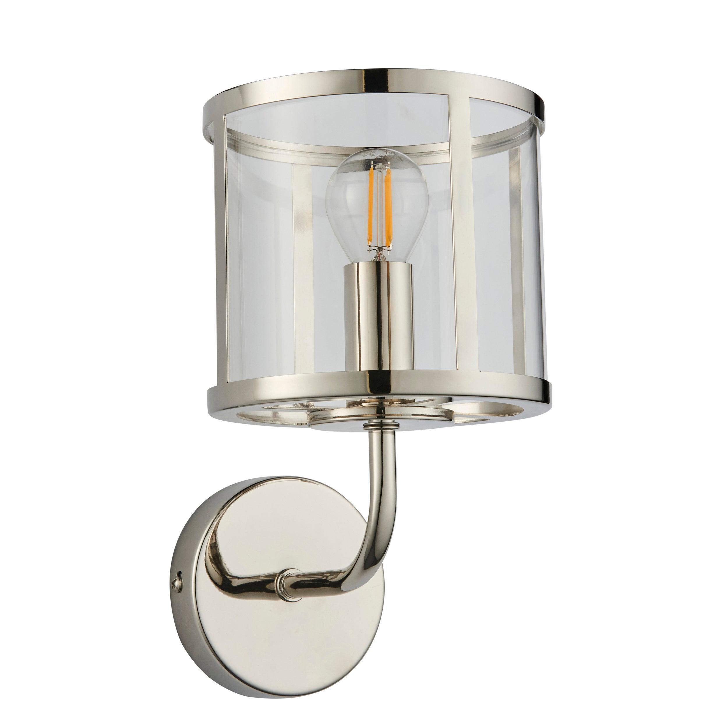 hopton nickel wall light clear glass shade by Endon Lighting Bedroom Close Up Image