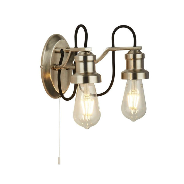 Olivia 2 Light Silver Wall Light With Cord Pull