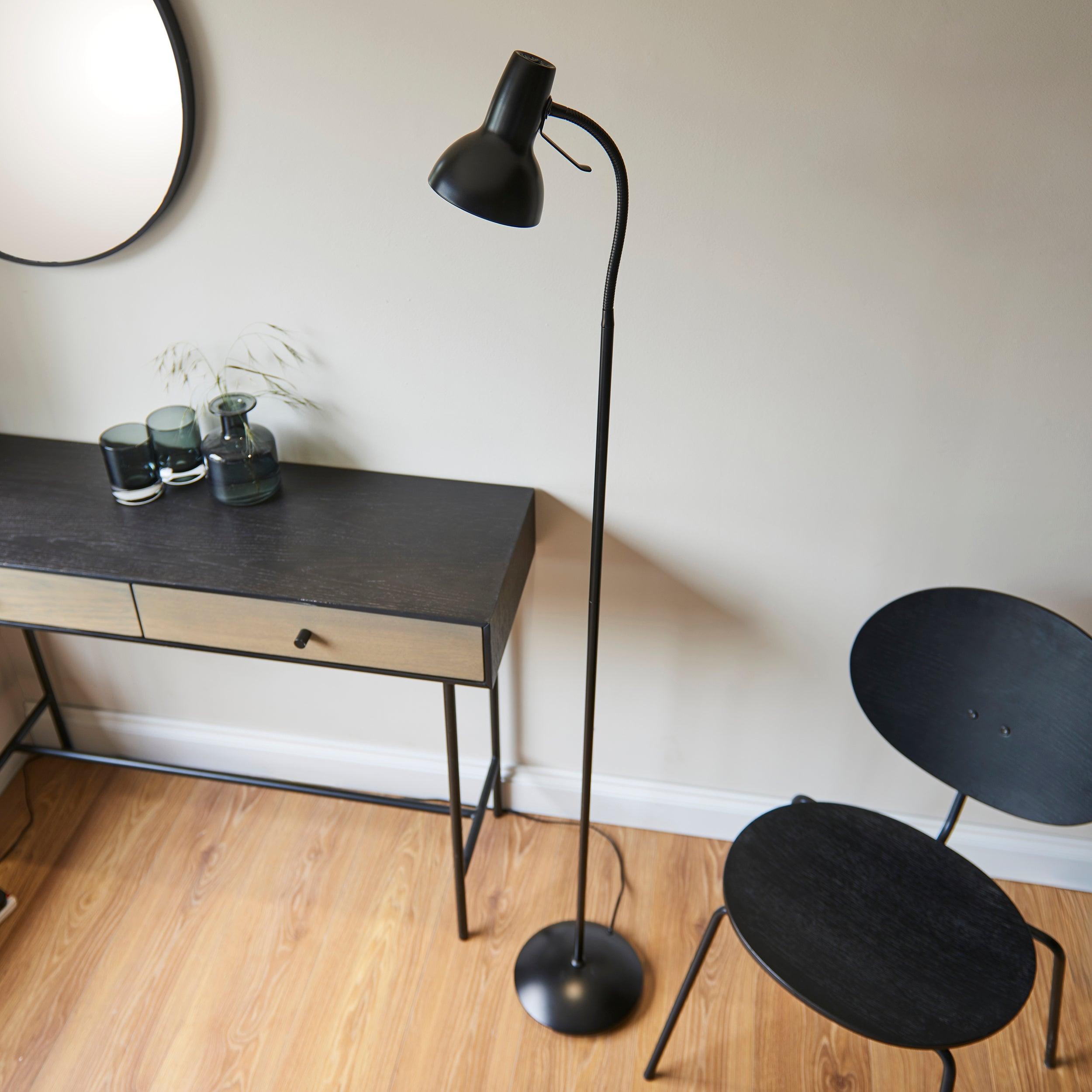 amalfi black reading floor lamp by Endon Lighting Living Room Close Up 35