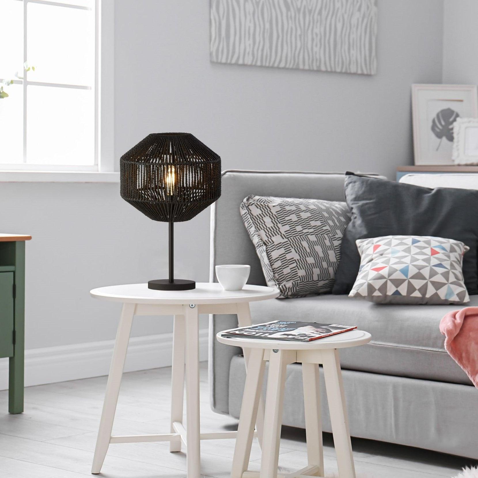 Searchlight Wicker 1 Light Black Rope Effect Table Lamp-Living-Room-Tiffany Lighting Direct-[image-position]