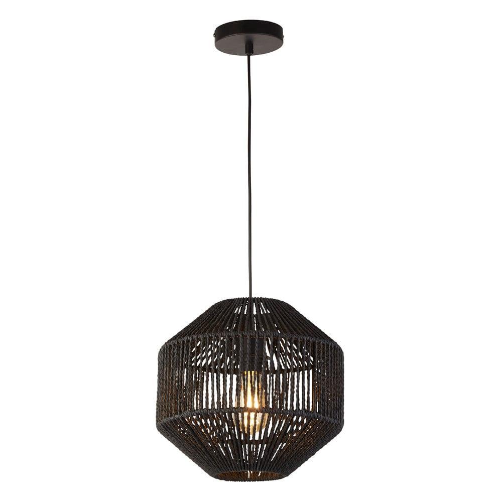 Wicker 1 Light Black Rope Effect Ceiling Pendant Searchlight-Ceiling Pendant Lights-1-Tiffany Lighting Direct