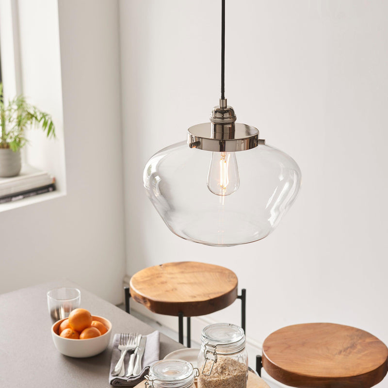 Westbourne Nickel Ceiling Pendant Light - Clear Glass Shade