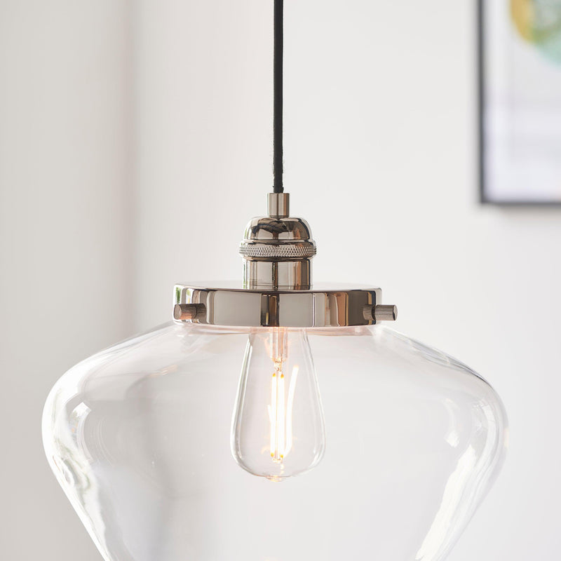 Westbourne Nickel Ceiling Pendant Light - Clear Glass Shade