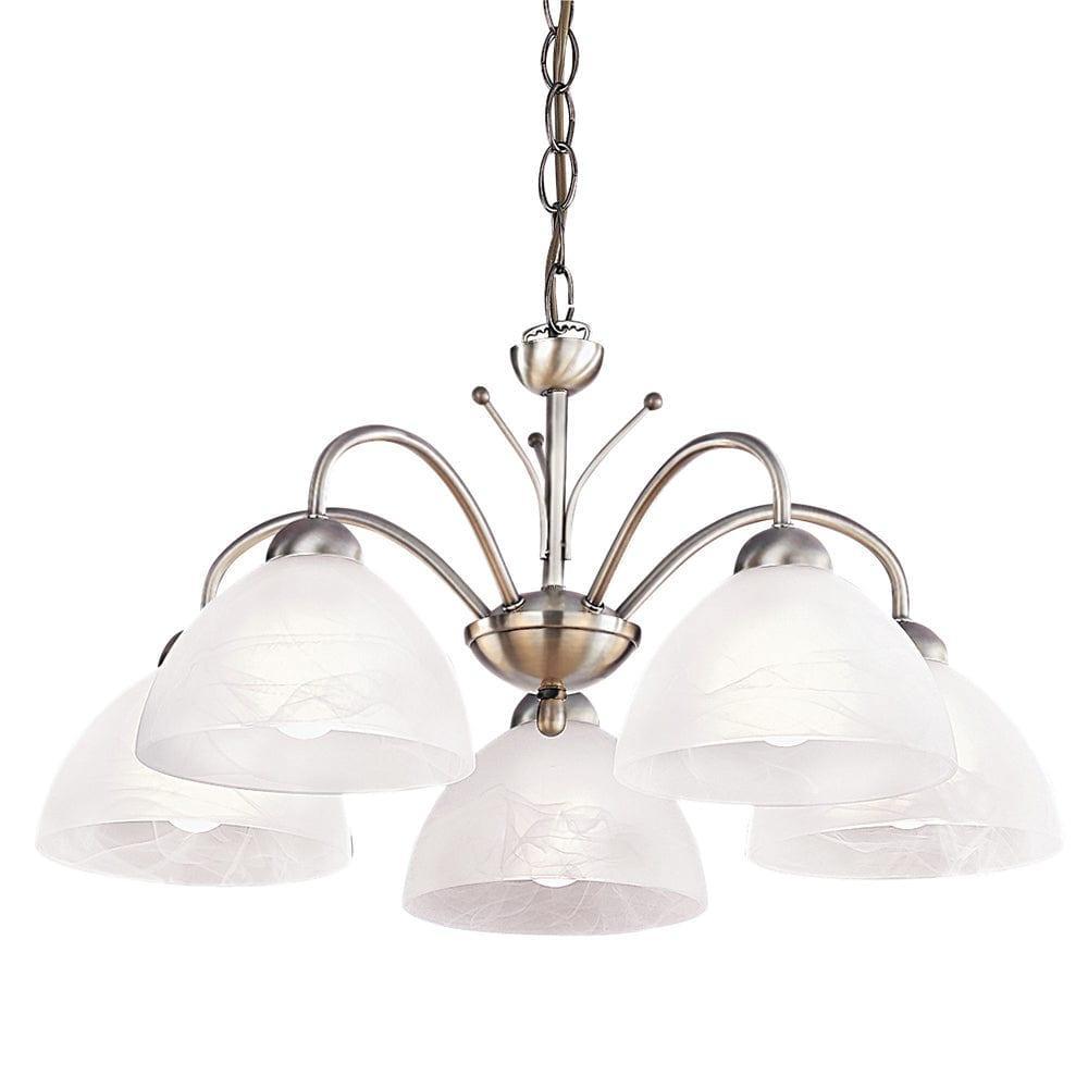 Milanese 5 Light Brass/Alabaster Glass Ceiling Pendant-Ceiling Pendant Lights-1-Tiffany Lighting Direct