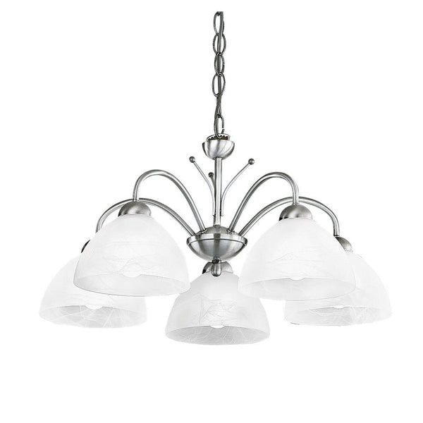 Milanese 5 Light Silver/Alabaster Glass Ceiling Pendant