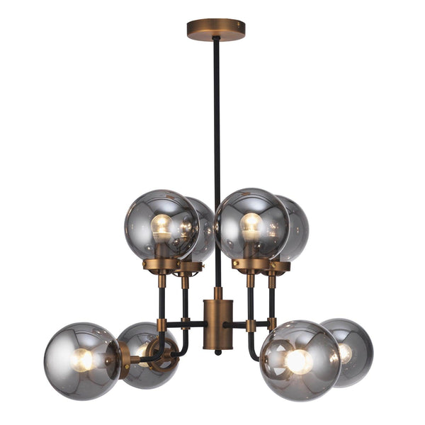 Akron Gold & Black Chandelier With Smoked Glass Shades
