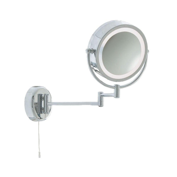 Bathroom Chrome Swing Arm Illuminated Mirror - Pull Switch
