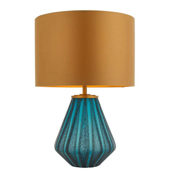 Triable Turquoise Glass Table Lamp With Gold Shade