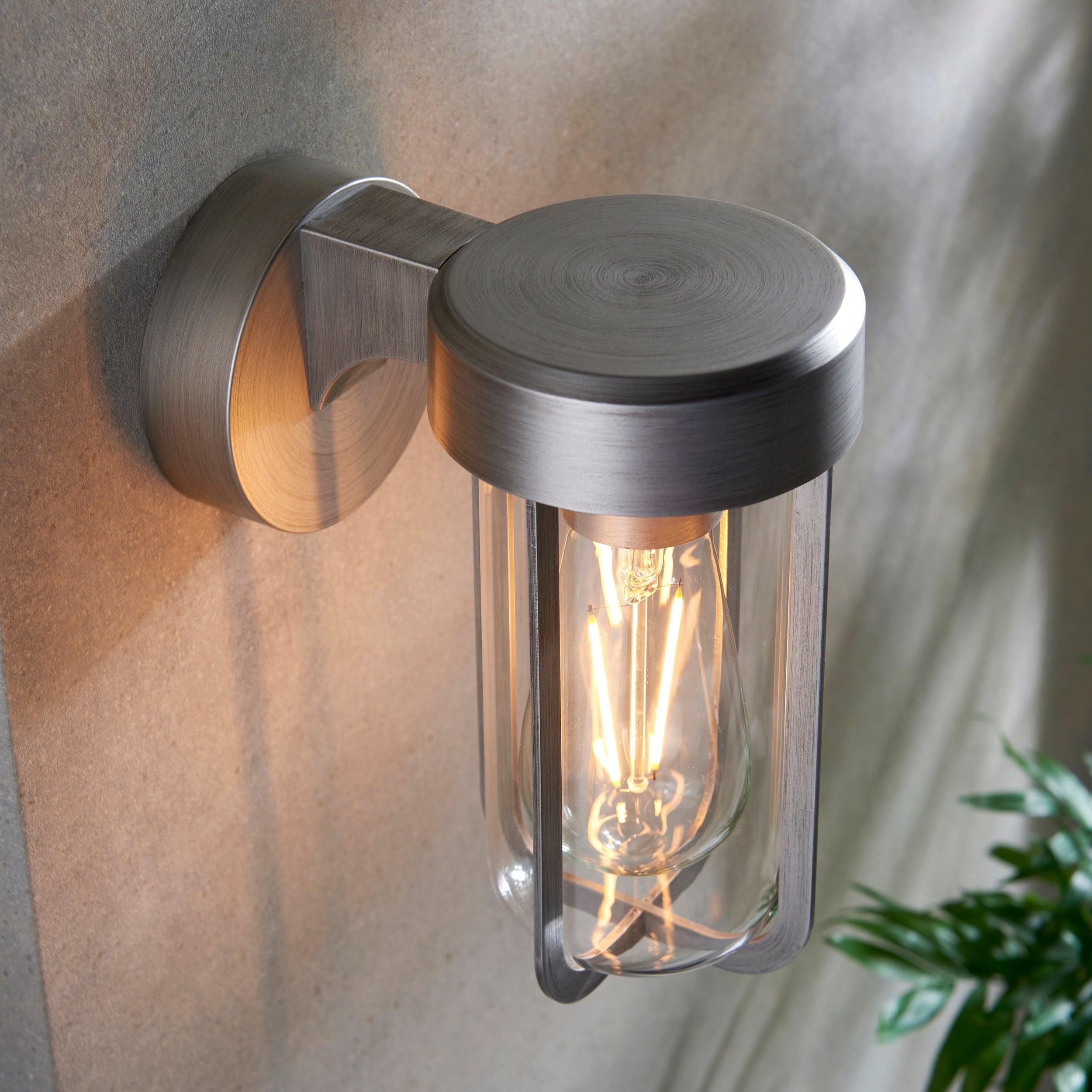 newquay brushed silver outdoor wall light glass shade Hallway Lighting Image