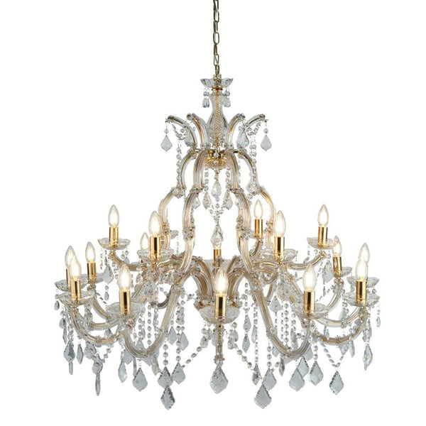 Marie Therese 18 Light Brass/Clear Crystal Glass Chandelier-Searchlight Lighting-1-Tiffany Lighting Direct