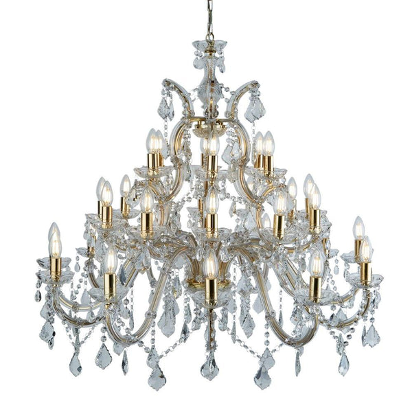 Marie Therese 30 Light Brass/Clear Crystal Glass Chandelier