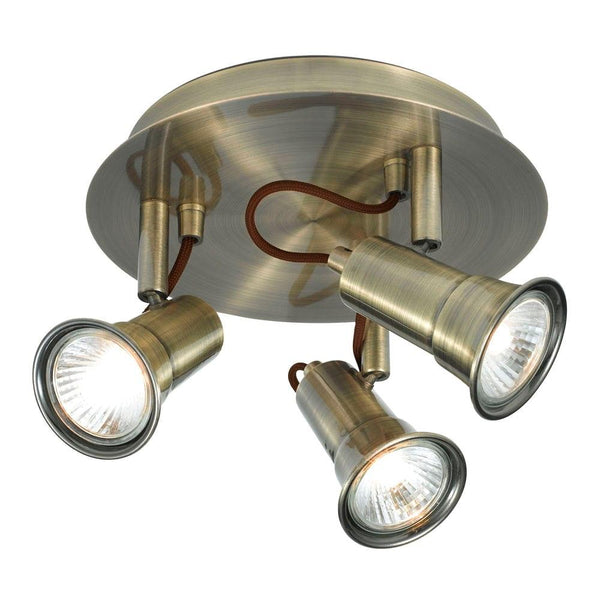 Eros 3 Light Antique Brass Flush Ceiling Spotlights