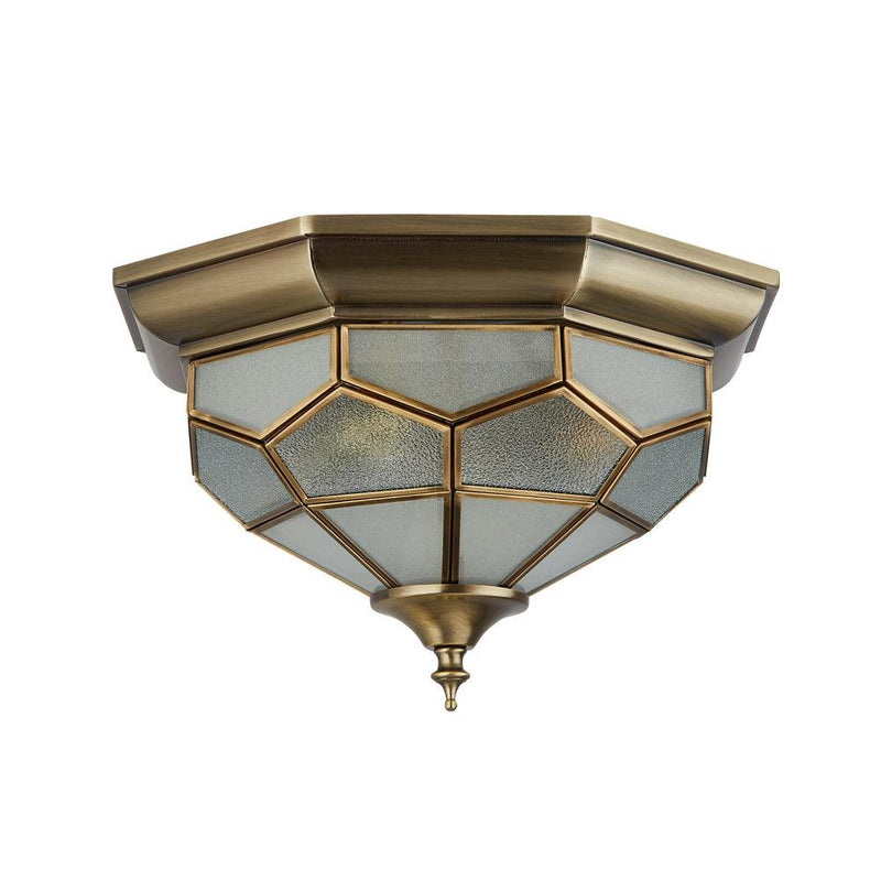Searchlight Antique Brass & Glass Flush Ceiling Light Image 5