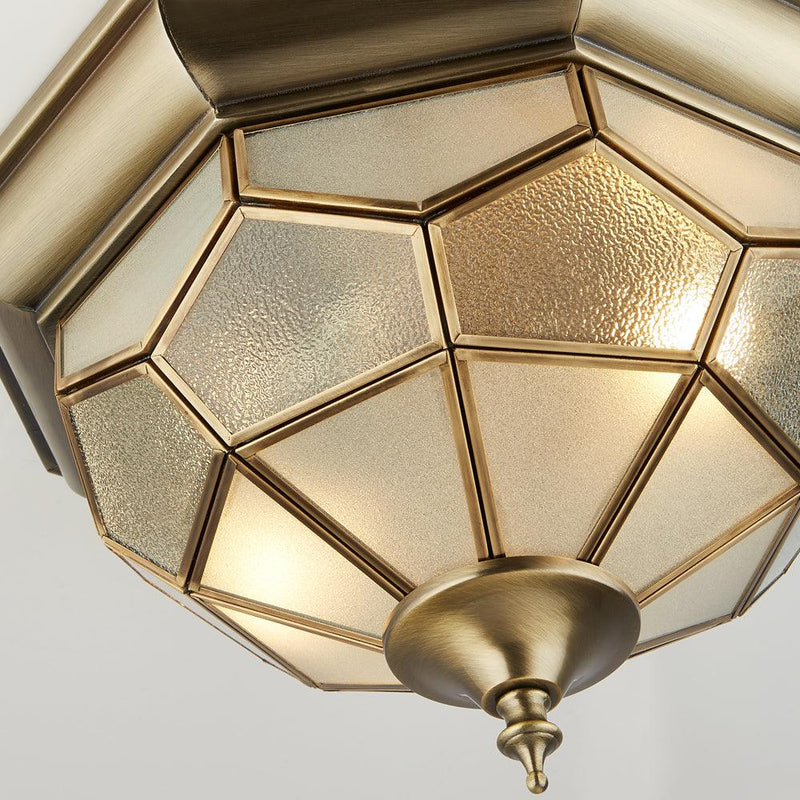 Searchlight Antique Brass & Glass Flush Ceiling Light Image 6