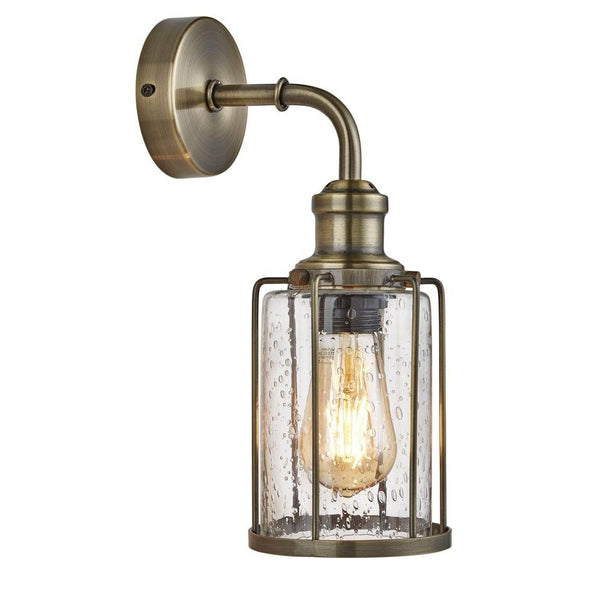  Pipes 1 Light Brass Wall Light - Seeded Glass,1261AB,Searchlight Lighting,1