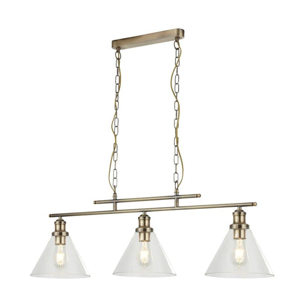 Pyramid 3 Light Brass Ceiling Pendant - Clear Glass Shades