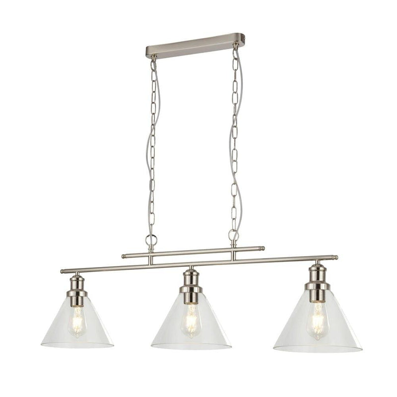 Pyramid 3 Light Silver Ceiling Pendant - Clear Glass Shades