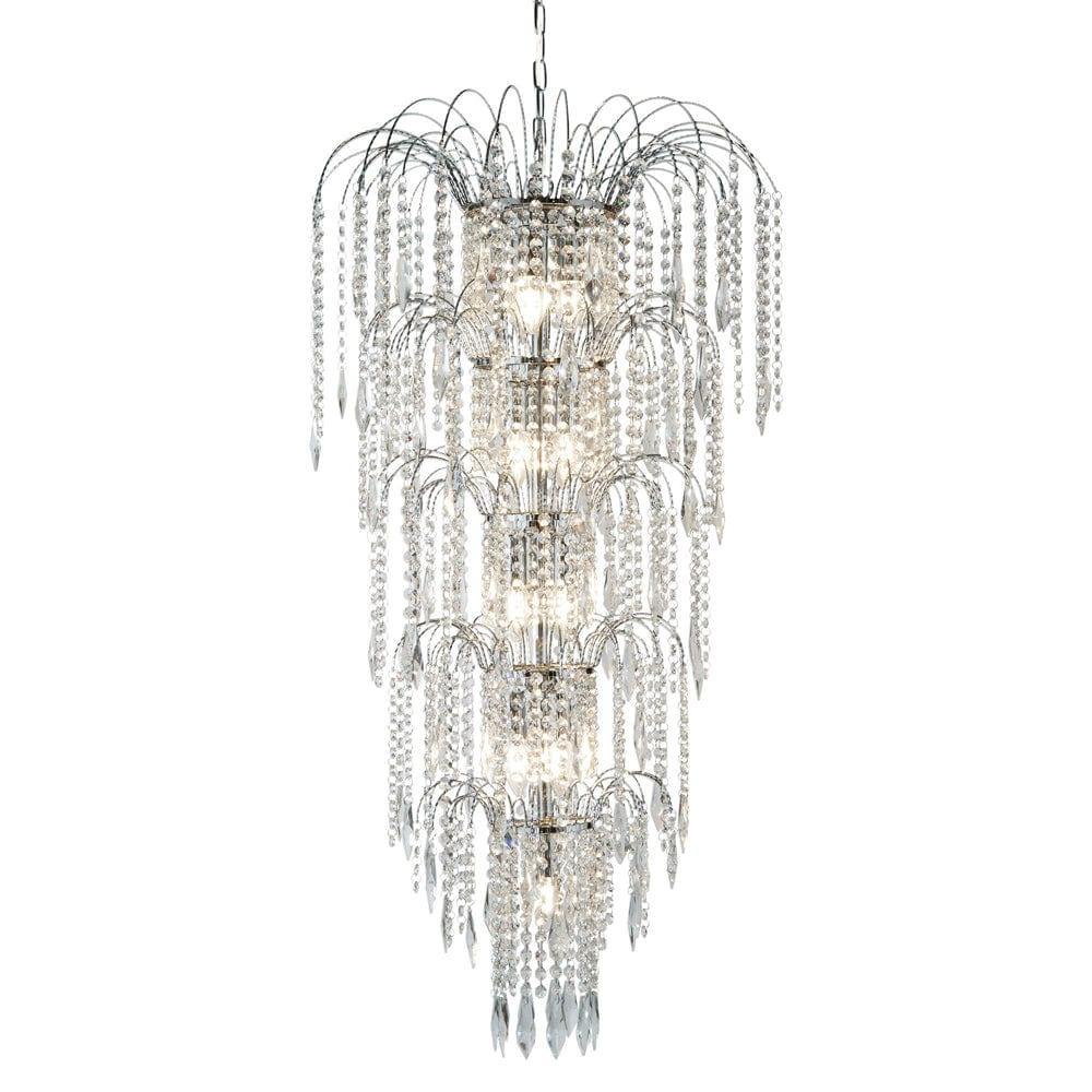 Waterfall 13 Light Chrome & Crystal Tiered Chandelier-1-Tiffany Lighting Direct