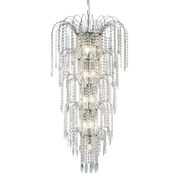 Waterfall 13 Light Chrome & Crystal Tiered Chandelier