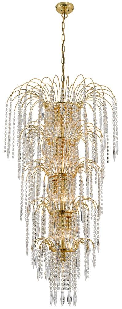 Waterfall 13 Light Gold & Crystal Tiered Chandelier
