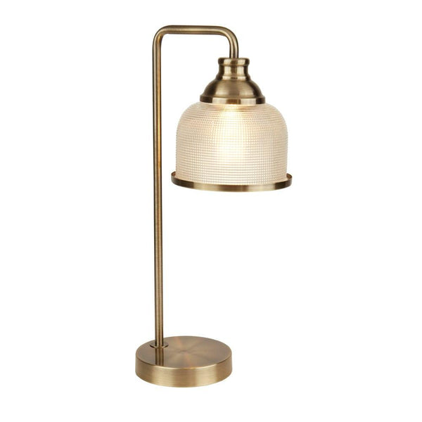 Bistro II Antique Brass 1 Light Table Lamp- Holophane Shade 1