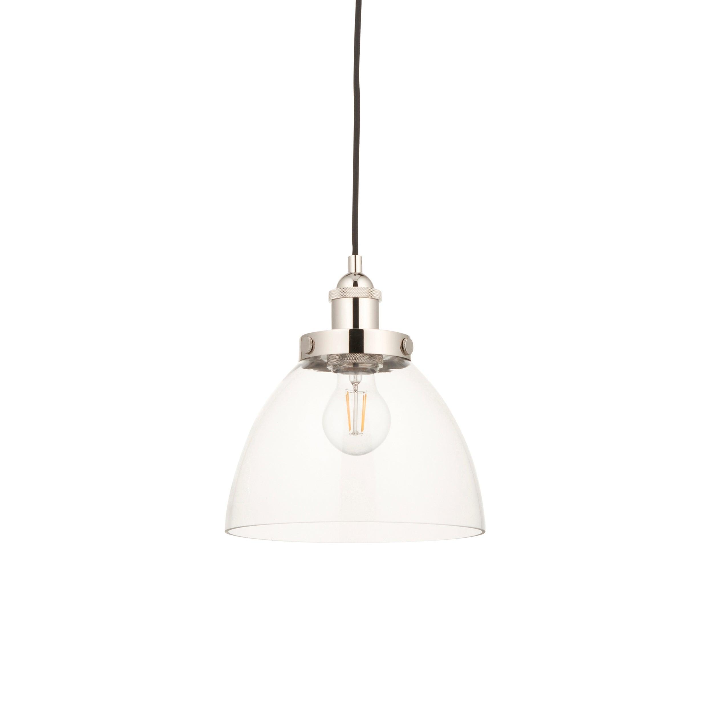 Greenford Nickel Industrial Pendant Light - Clear Glass Shade-Ceiling Pendant Lights-Living Lights Living Room Lighting Tiffany Lighting Direct