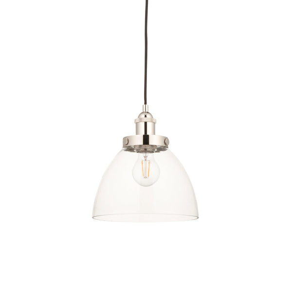 Greenford Nickel Industrial Pendant Light - Clear Glass Shade