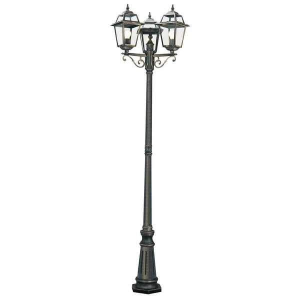 New Orleans 3 Light Black Gold Outdoor Post - Height 230cm