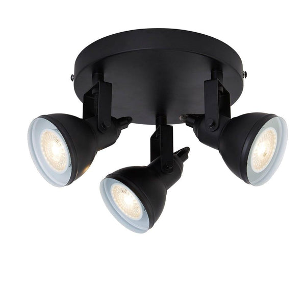 Focus 3 Light Black Adjustable Ceiling Spotlights