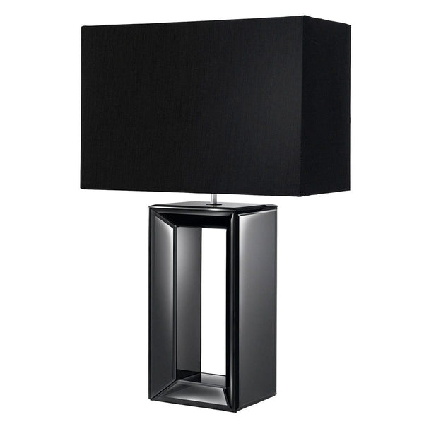 Searchlight Mirror Black Table Lamp - Black Faux Silk Shade 1
