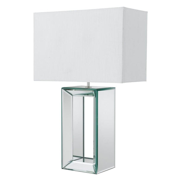 Searchlight Mirror White Table Lamp - White Faux Silk Shade 1