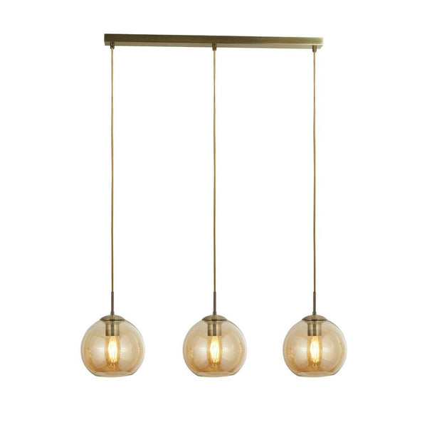 Balls 3 Light Brass Bar Pendant With Amber Glass Shades