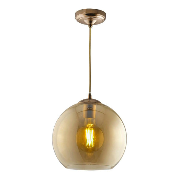 Balls 1 Light Round Amber Glass 30cm Ceiling Pendant