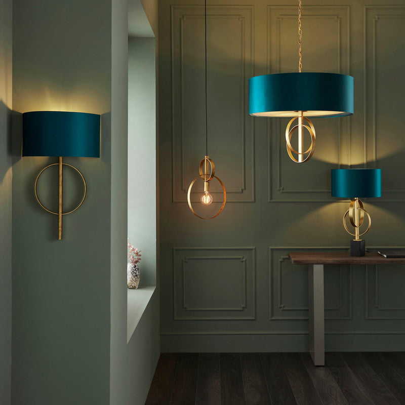 Norfolk Gold Wall Light With Teal Half Shade