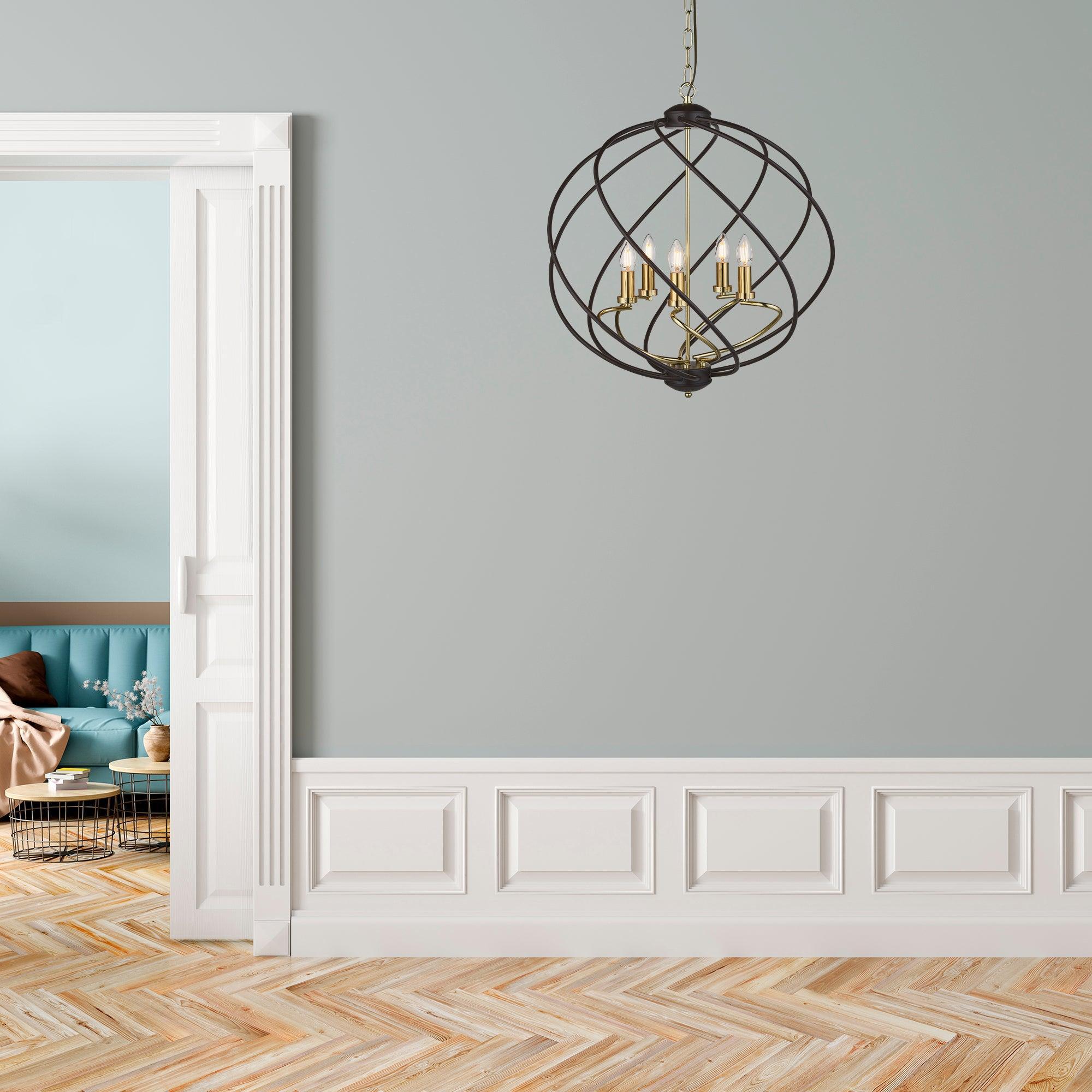 Searchlight Flow 5 Light Black & Gold Ceiling Pendant-Ceiling Pendant Lights-5-Tiffany Lighting Direct