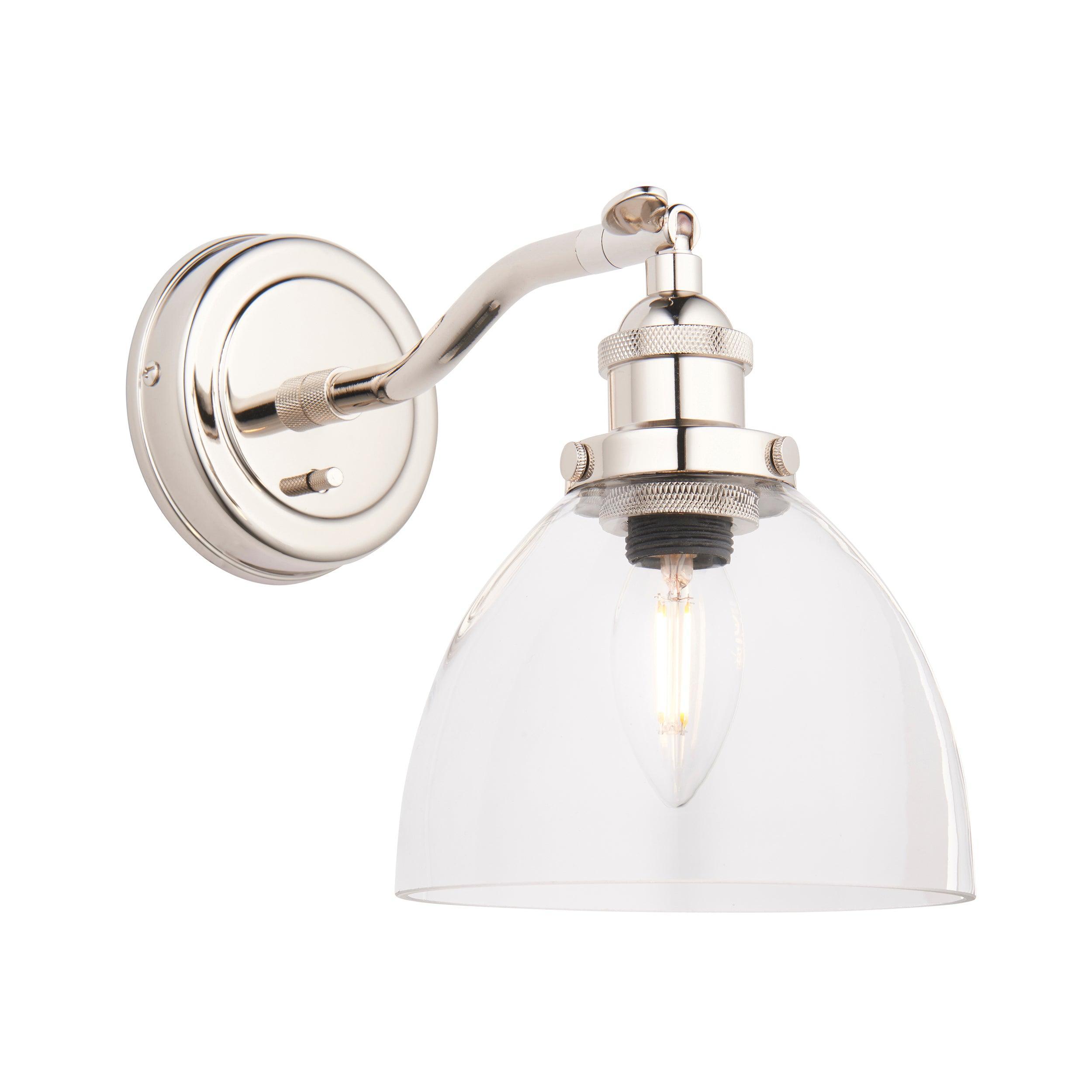 hansen nickel wall light with clear glass shade by Endon Lighting Living Room Close Up 62