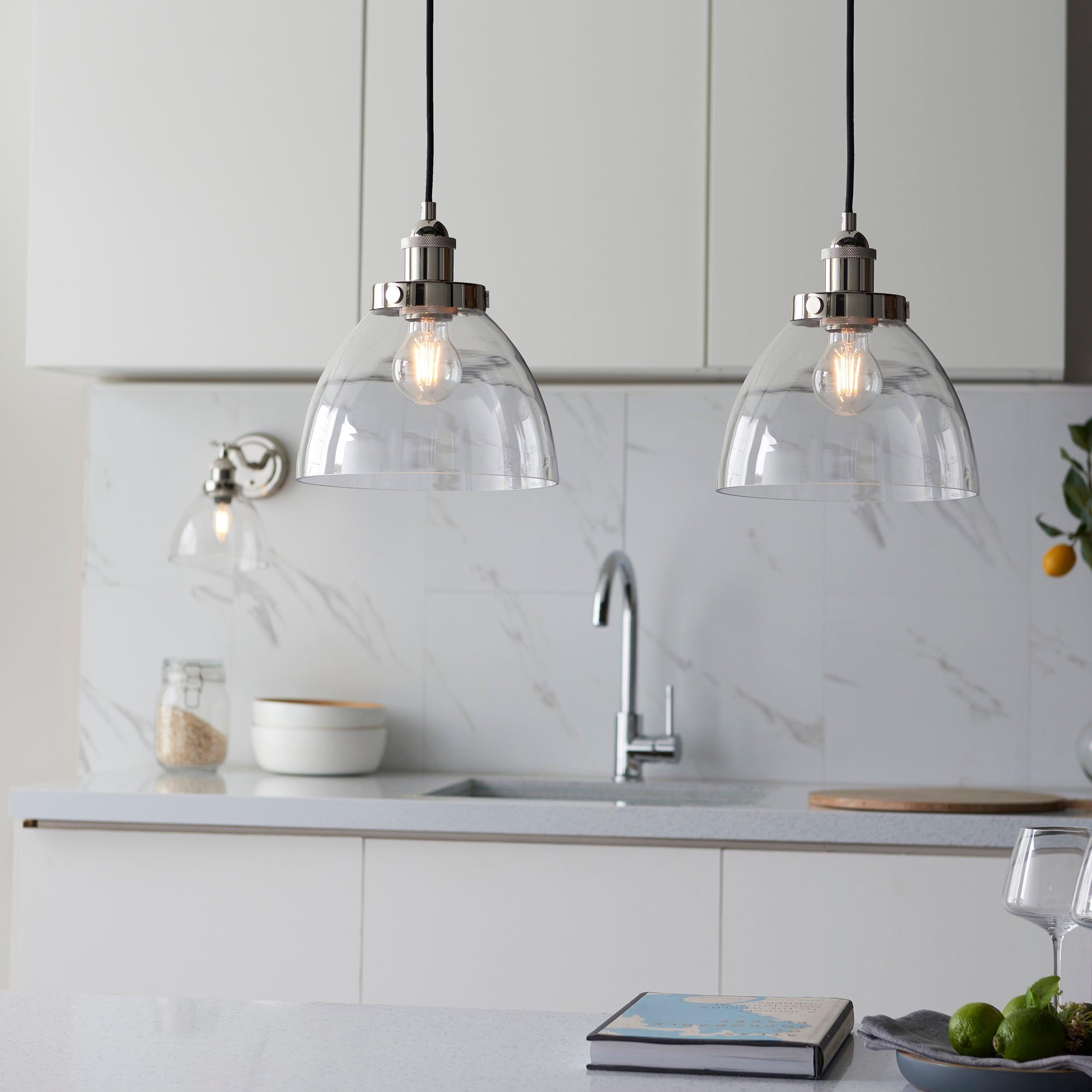 hansen nickel wall light with clear glass shade by Endon Lighting Hallway lights Close Up