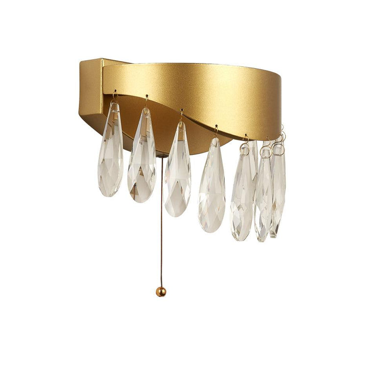 Jewel LED Gold Wall Light With Crystals - Pull Switch Living Room Image