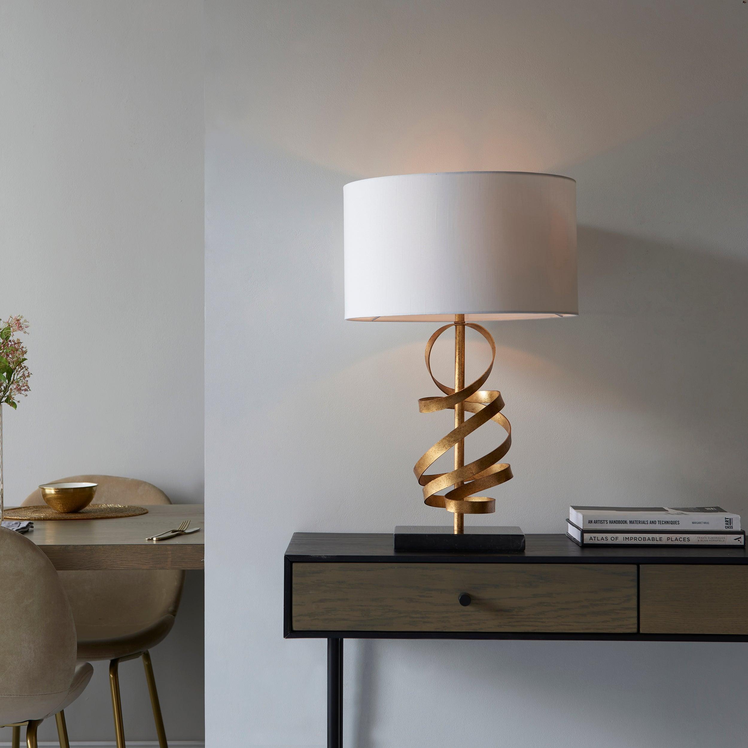 Harleston Gold & Black Marble Table Lamp - Ivory Shade-Living Lights-Living-Room-Tiffany Lighting Direct-[image-position]