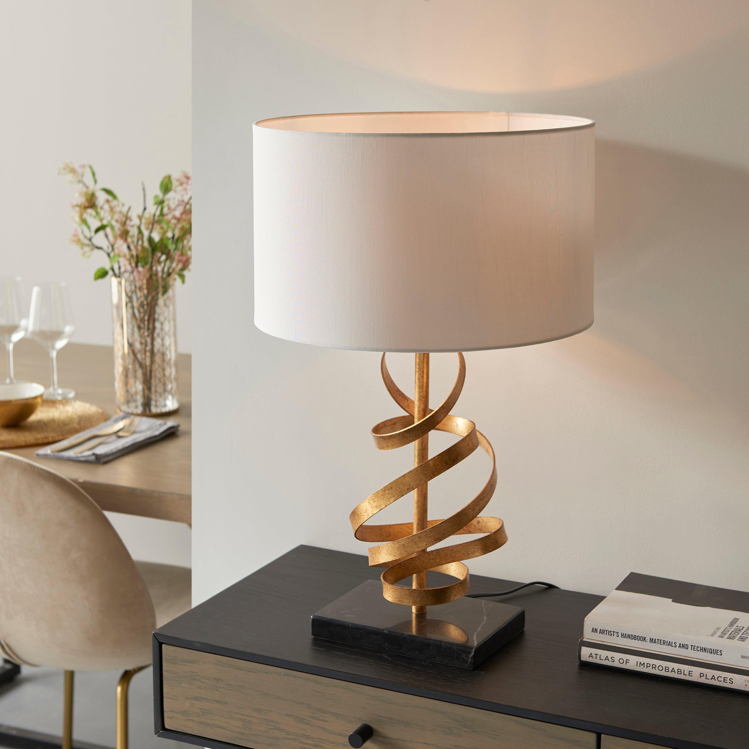 Harleston Gold & Black Marble Table Lamp - Ivory Shade-Living Lights-Living-Room-Tiffany Lighting Direct-[image-position]