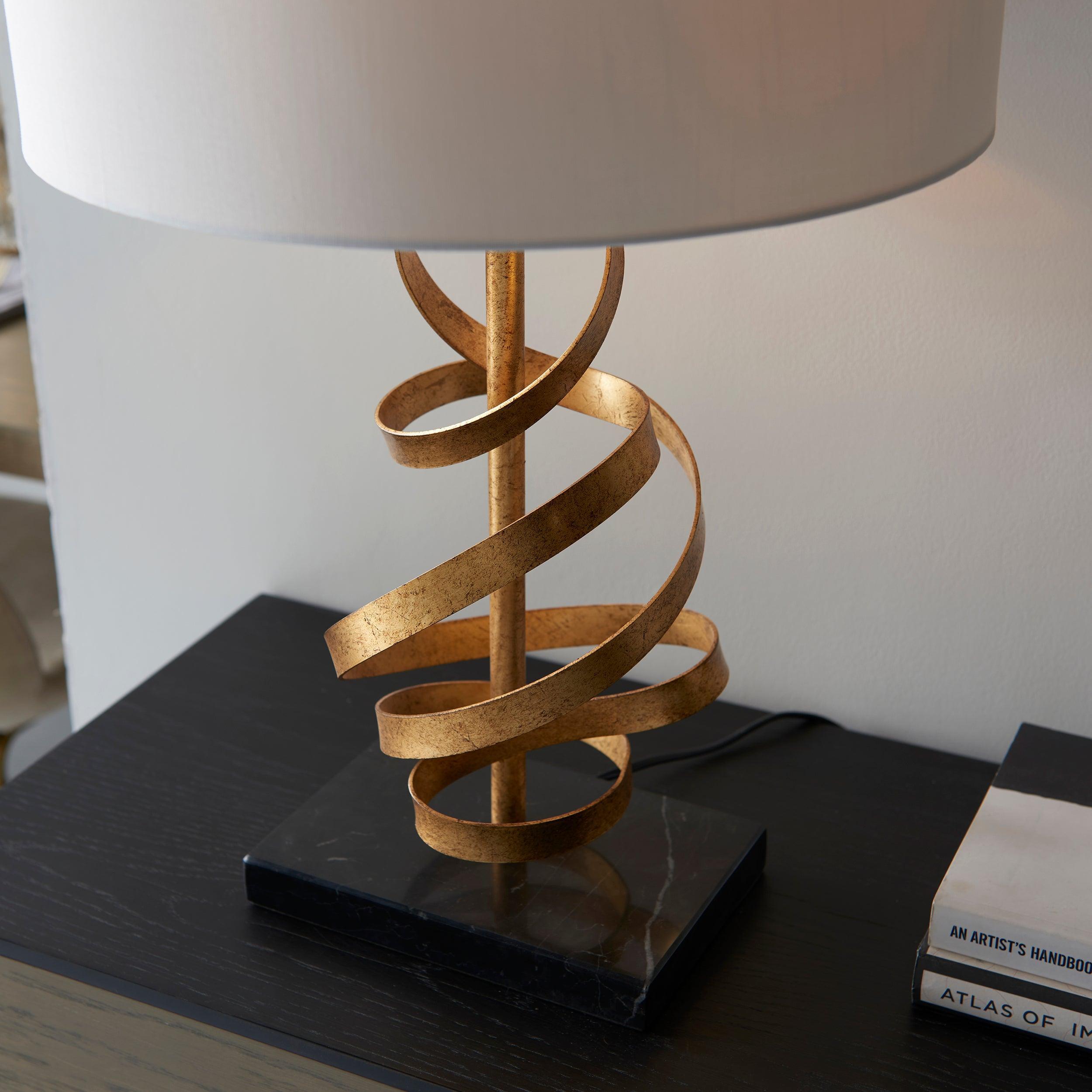 Harleston Gold & Black Marble Table Lamp - Ivory Shade-Living Lights-Living-Room-Tiffany Lighting Direct-[image-position]
