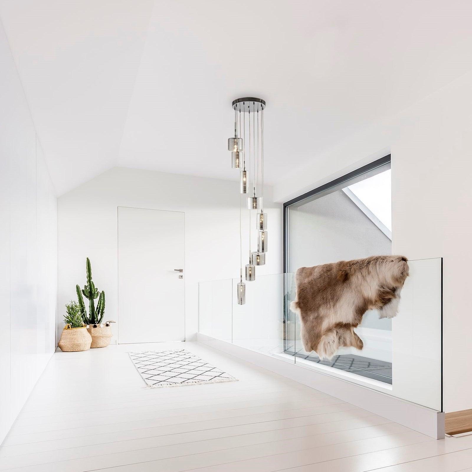 Linen 9 Light Multi-Drop Chrome Pendant - Glass Shades-Ceiling Pendant Lights-4-Tiffany Lighting Direct