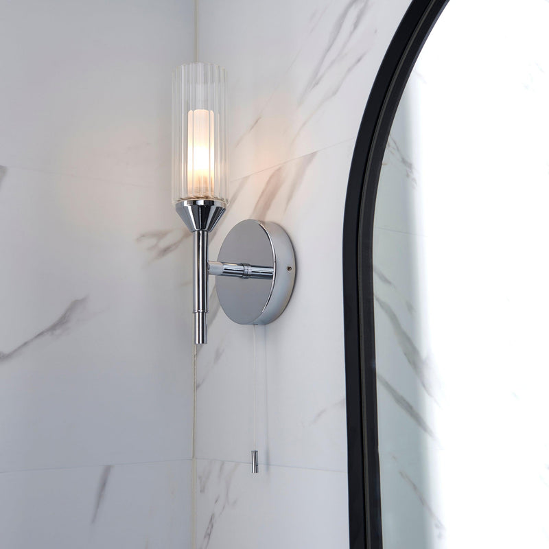 Oundle Single Chrome Bathroom Wall Light - Pull Cord