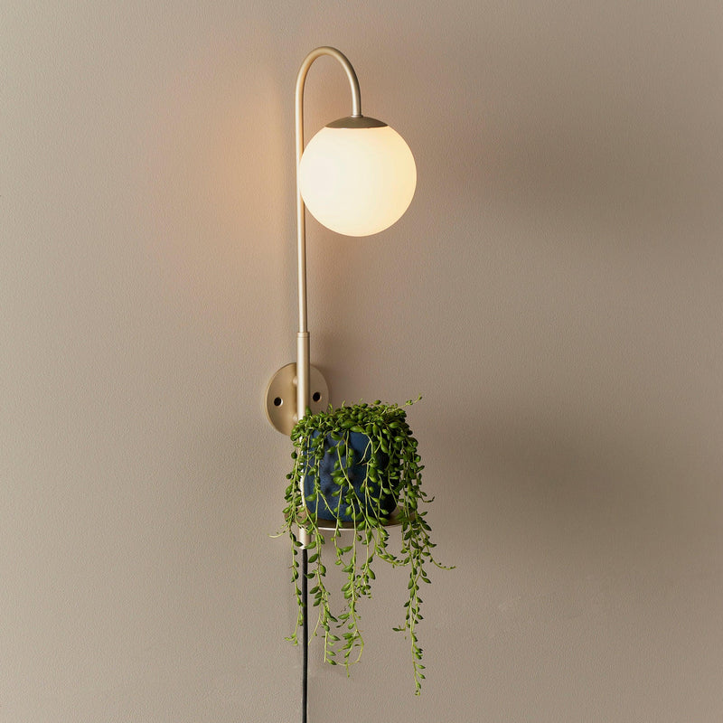 Southall Plug in Champagne Wall Light With Opal Glass Shade