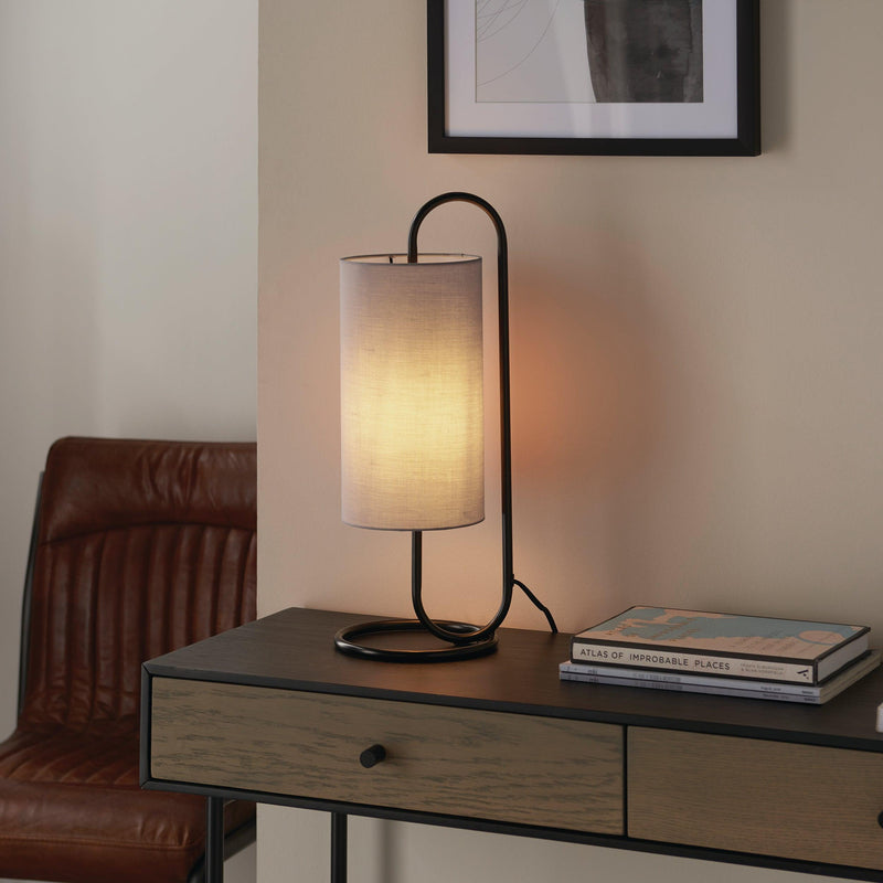 Kilburn Black Table Lamp - With Grey Fabric Shade
