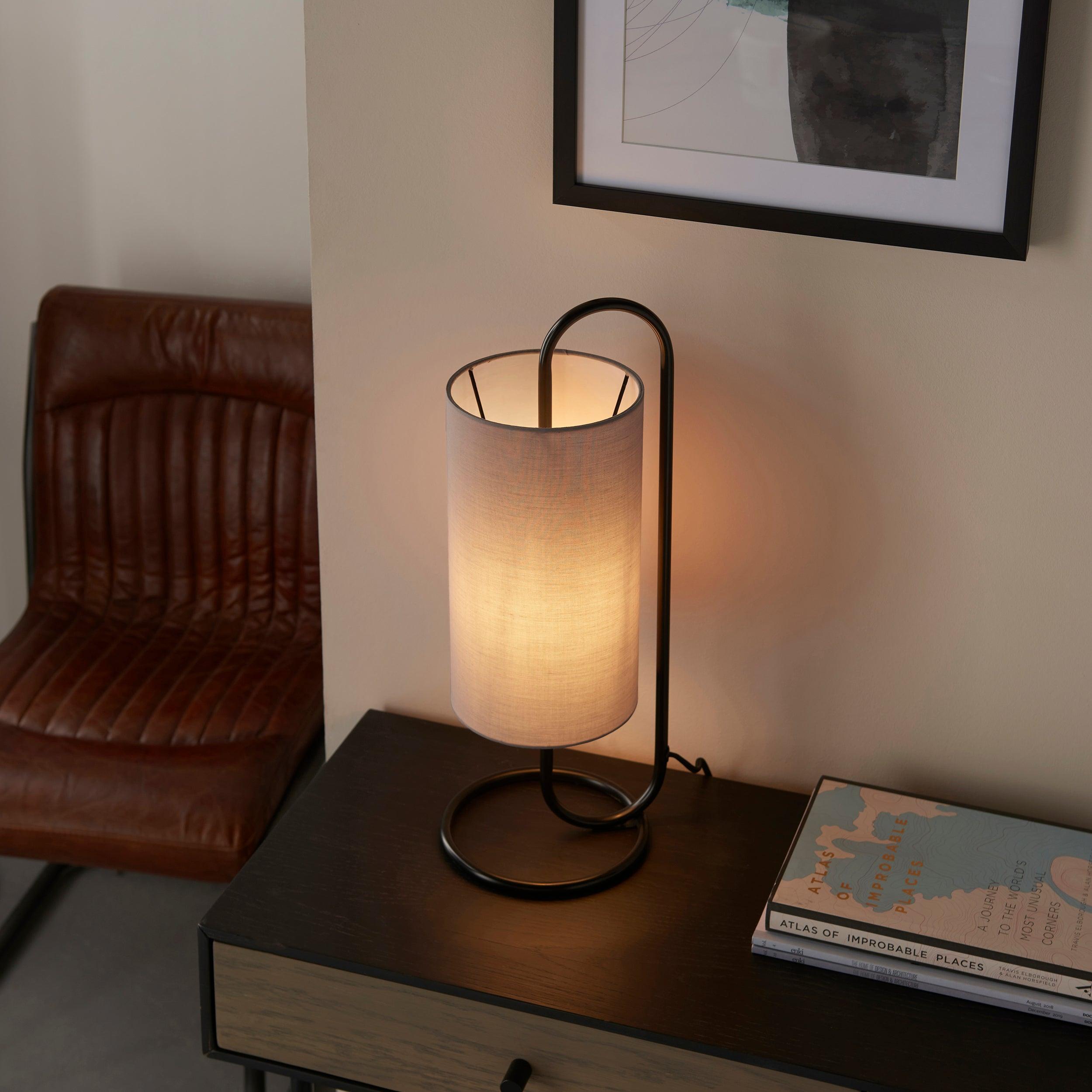 Kilburn Black Table Lamp - With Grey Fabric Shade-Living Lights-Living-Room-Tiffany Lighting Direct-[image-position]