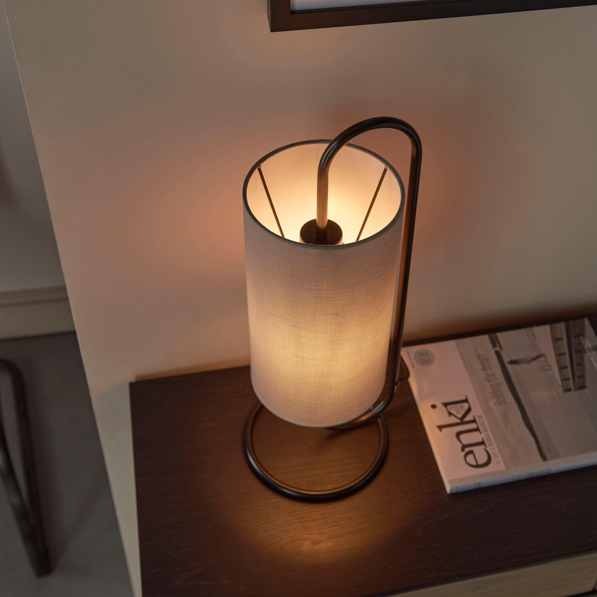 Kilburn Black Table Lamp - With Grey Fabric Shade-Living Lights-Living-Room-Tiffany Lighting Direct-[image-position]