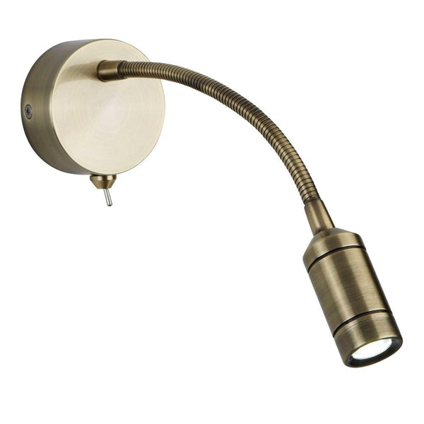 Flexi Wall LED Adjustable 1w Brass Reading Light - Switched,2256AB,Searchlight Lighting,1