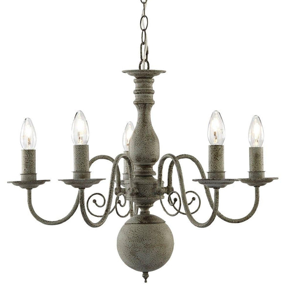 Greythorne 5 Light Textured Grey Chandelier Searchlight-Searchlight Lighting-1-Tiffany Lighting Direct
