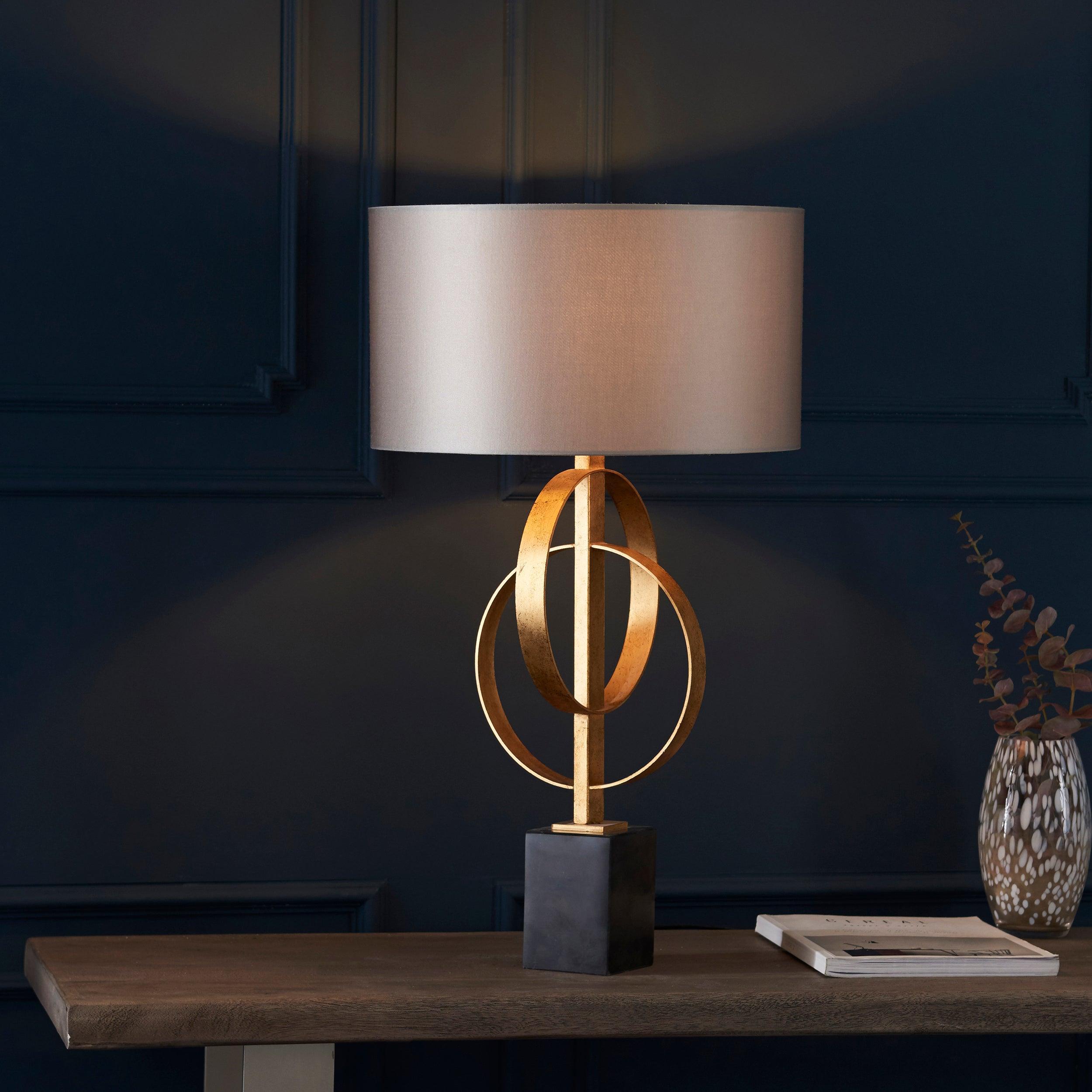 Norfolk Gold Table Lamp With Black Marble Base - Mink Shade-Living Lights-Living-Room-Tiffany Lighting Direct-[image-position]